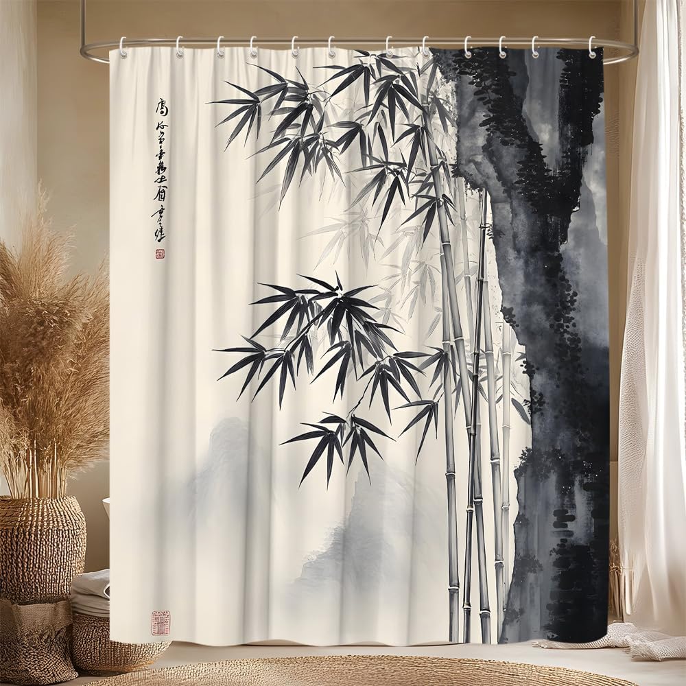 Interior Design Zen - Dekoracyjna azjatycka zasłona prysznicowa z motywem